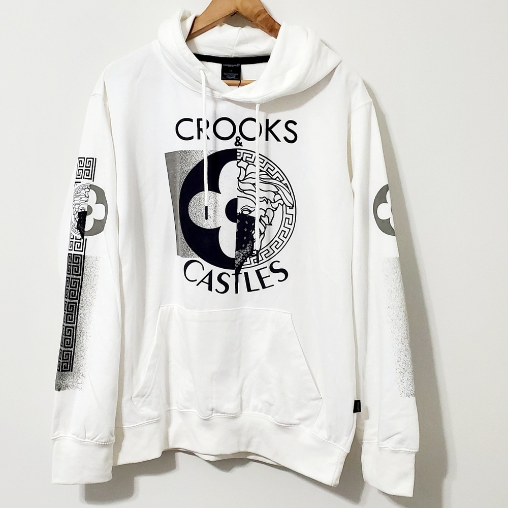 Crooks & Castles White Black Graphic Hoodie Mens Large NEW
